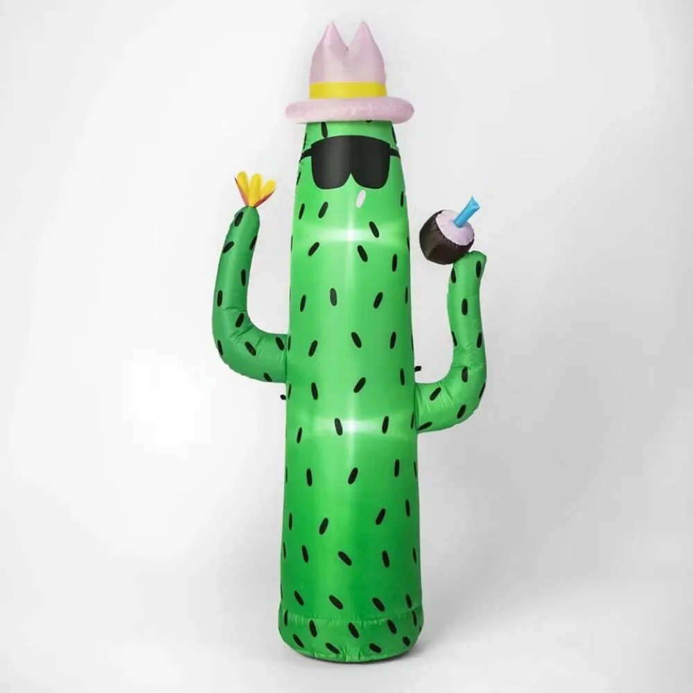 SUN SQUAD 6' CACTUS LED Inflatable Vibrant Green and Pink Party Decorations